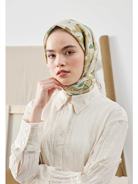 Fresh Scarfs Multı Flower Desen Pamuk İpek Eşarp Adaçayı - S000422856-18194
