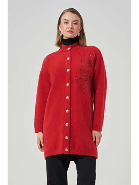 Nuss Nakış İşleme Detay Hırka 7007 Kırmızı - S000478499-20045