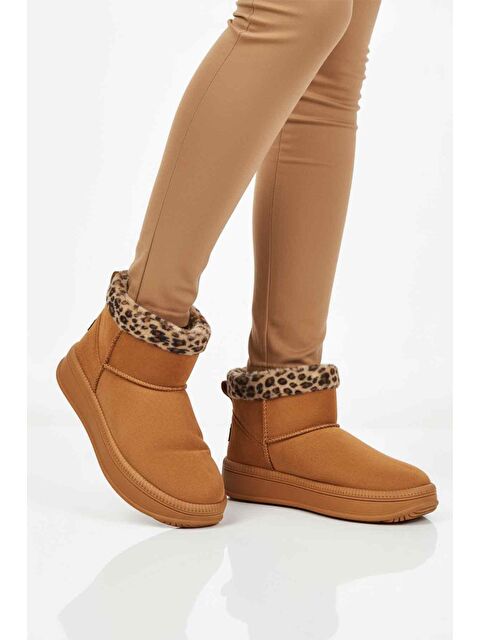 Ayakmod Taba Leopar Kürklü Soğuğa Dirençli Kaymaz Kadın Bot 25001 Z - S000478496-1330