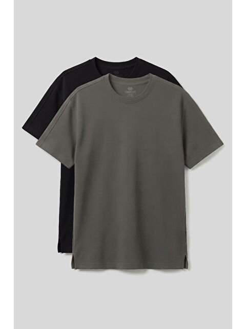 Tommylife Rahat Form O Yaka 2li Paket Siyah-Haki Erkek T-Shirt - 88495
