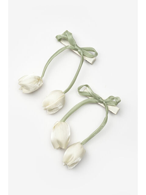 Le Mabelle Beyaz Lale Figürlü 2'li Kız Çocuk Klips Toka