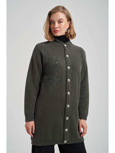 Nuss Nakış İşleme Detay Hırka 7007 Füme - S000478499-33408