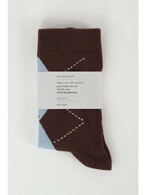 HE-QA Baklava Desen Soket Çorap Kahve-Buz Mavi - S000495964-19413