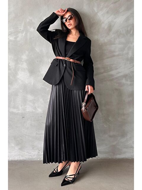 Madmext Siyah Pileli Kadın Etek Mg2318 - S000344450-19351