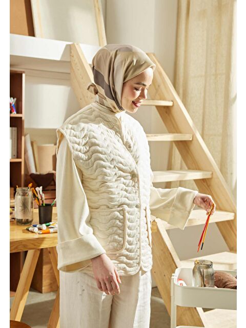 Fresh Scarfs Multı Colors Desen Pamuk İpek Eşarp Bej - S000422868-19928