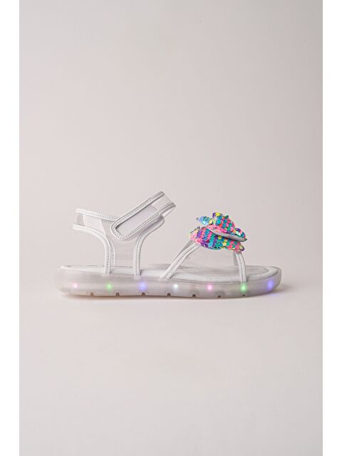 Muggo PİCKLES Pullu Kelebek Detaylı Cırtlı Şeffaf Kız Çocuk Sandalet