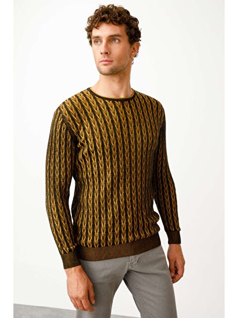 igs Siyah Rahat Kalıp Bisiklet Yaka Desenli Uzun Kollu Triko - S000490096-19351