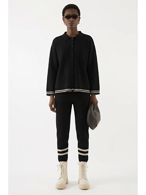 Mevra Çizgili Triko Pantolon Siyah - S000510735-19351