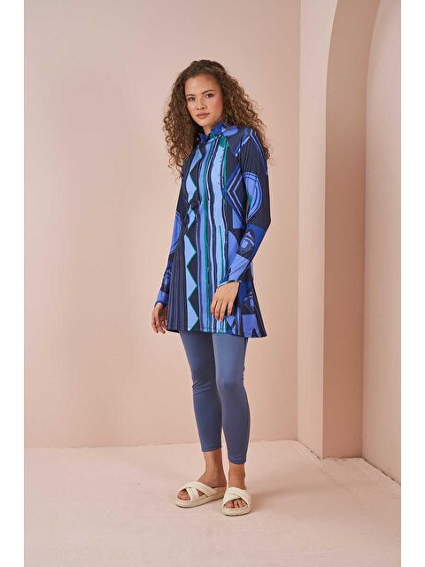 Mevra Etnik Performans Tesettür Mayo Takımı İndigo - S000510736-23093