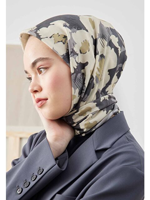 Fresh Scarfs Multı Flower Desen Pamuk İpek Eşarp Gümüş - S000422856-18105