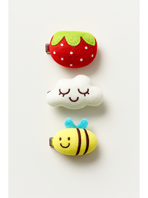 Magu Kız Çocuk Renkli Figürlü Çilek, Bulut Ve Arı Desenli 3'Lü Toka Seti - S000407386-23173