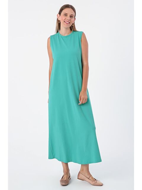 ALLDAY Turkuaz-Pamuklu Bisiklet Yaka Kolsuz İçlik Elbise - S000019666-20055