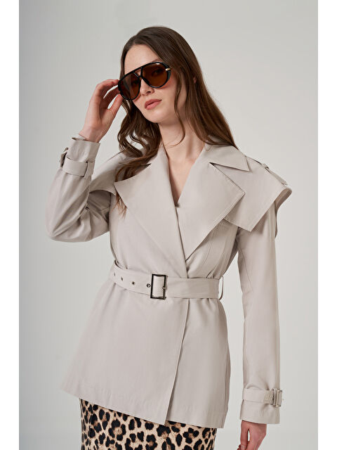 Nuss Kuşak Detaylı Kap Ceket 6042 Taş - S000532000-25636