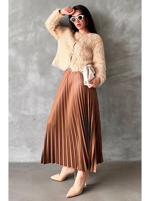 Madmext Kahverengi Pileli Kadın Etek Mg2318 - S000344450-19413