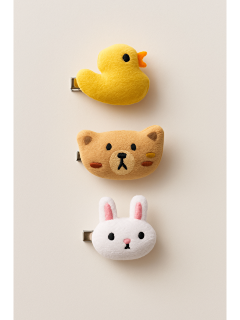 Magu Kız Çocuk Pelüş Hayvan Figürlü 3'Lü Toka Seti – Tavşan, Ayıcık Ve Civciv - S000407387-23173