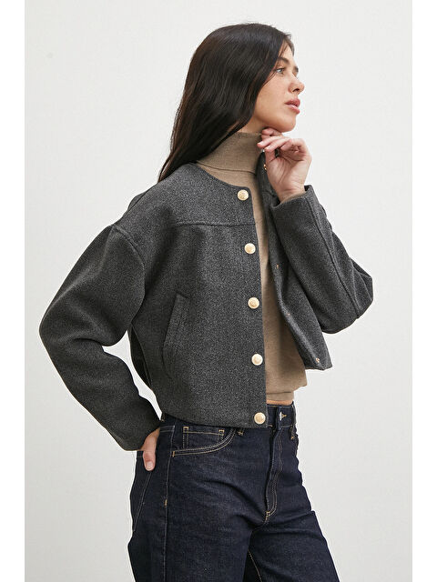 Never More Beli Lastikli Düğmeli Bomber Ceket Antirasit - S000467634-23173