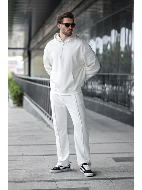 Madmext Ekru Yarım Fermuarlı Kapüşonlu Erkek Eşofman Takımı E7332 - S000444738-19965