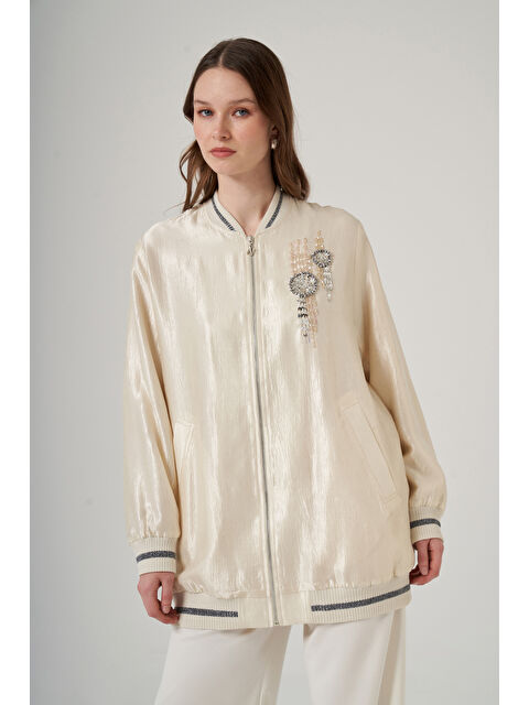 Nuss Taş İşleme Detay Kap Ceket 6038 Ekru - S000532001-19965