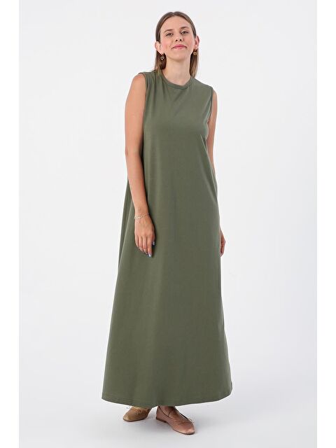 ALLDAY Haki-Pamuklu Bisiklet Yaka Kolsuz İçlik Elbise - S000019666-18547
