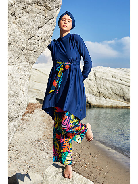 Remsa Mayo Elastanlı Bol Paça Tam Kapalı Tesettür Mayo Bloom 1119 Açık Lacivert - S000365997-19459