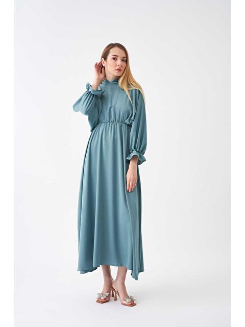 Mevra Beli Lastikli Abiye Elbise Mint - S000510746-1180