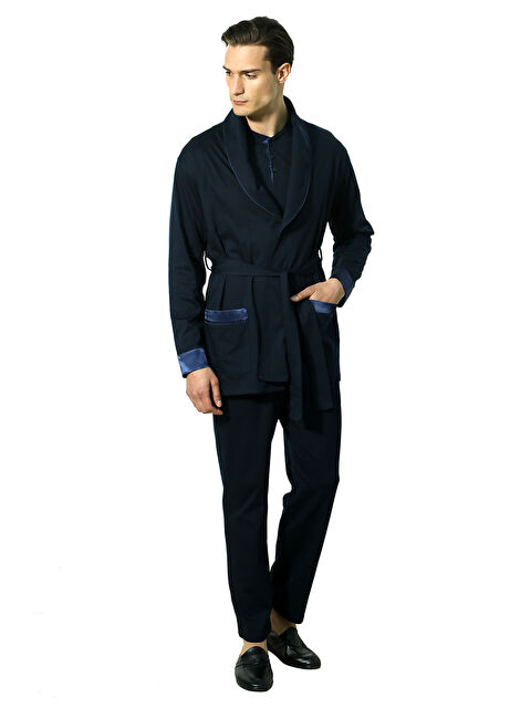 D'S damat Ds Damat Saten Biyeli Patlı 5li Penye Rob Set LACİVERT - S000532230-21164