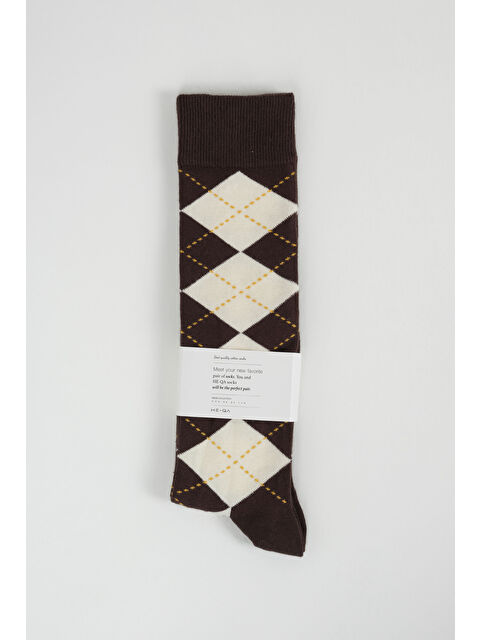 HE-QA Baklava Desen Diz Altı Çorap Acı Kahve-Ekru - S000495966-28102