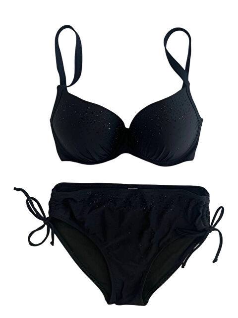 Hazelin Kadın Siyah Taş İşlemeli Astarlı Büyük Beden Bikini Takımı HZL25S-LC2099 - S000417433-19351