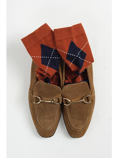 HE-QA Baklava Desen Soket Çorap Kiremit-Lacivert - S000495964-21164