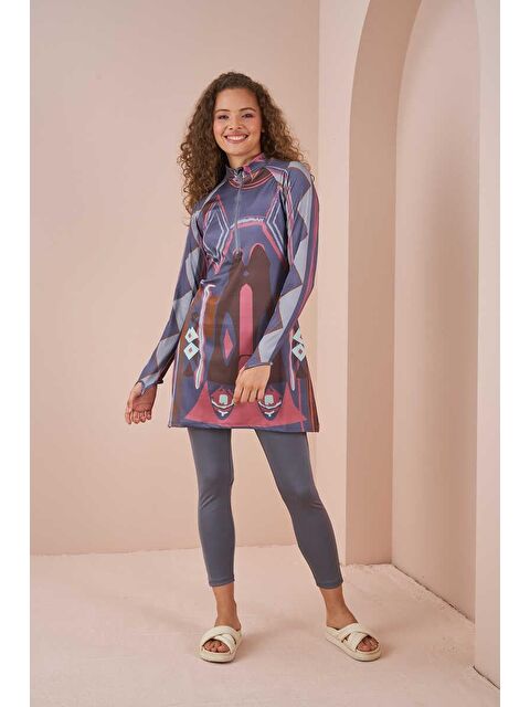 Mevra Etnik Performans Tesettür Mayo Takımı Gri - S000510747-20600