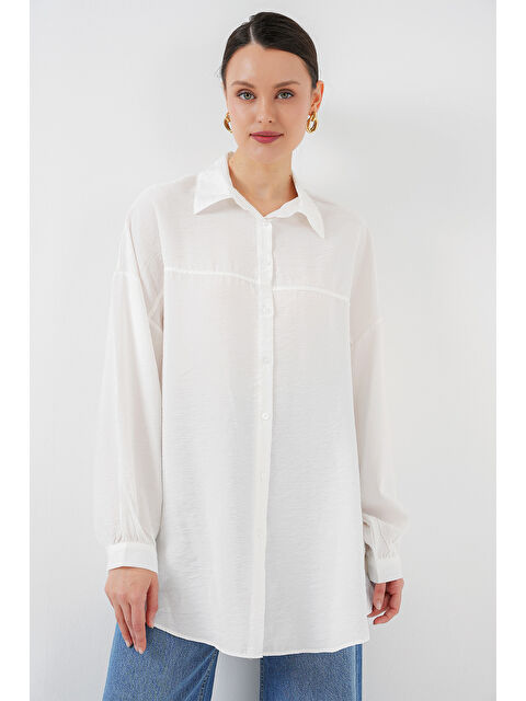 Bigdart Kadın Uzun Oversize Gömlek 5965 - Beyaz - S000366002-20063