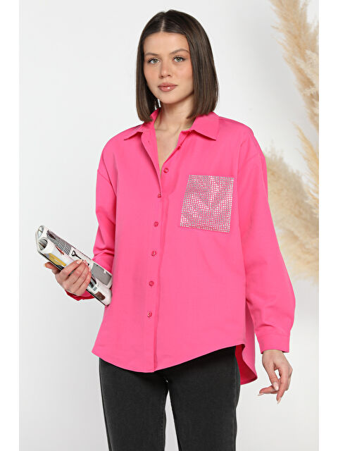 Gülseli Taş İşlemeli Oversize Kadın Gömlek - S000361110-18686