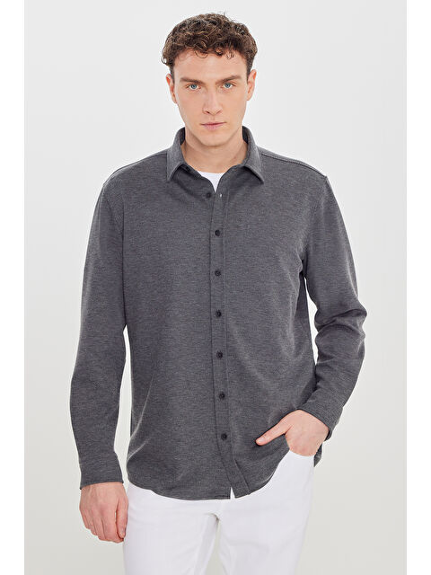Altınyıldız Classics Erkek Antrasit Pamuklu Comfort Fit Rahat Kesim Klasik Yaka Örme Gömlek
