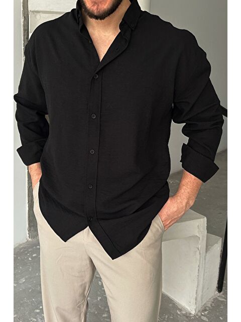 Livio Ferri Napas Erkek Oversize Keten Görünümlü Gömlek - S000530622-19351