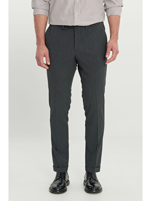 Altınyıldız Classics Erkek Antrasit Slim Fit Dar Kesim Beli Lastikli Yan Cep Klasik Pantolon