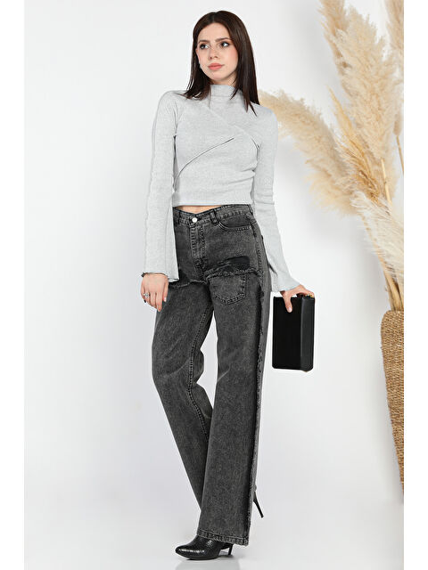 Gülseli Püsküllü Tarz Kadın Bol Paça Jean Pantolon - S000352232-29666
