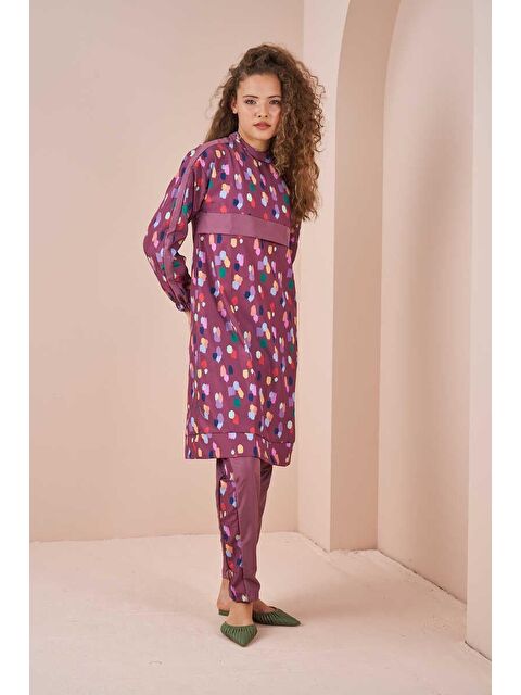 Mevra Puantiye Desen Tesettür Mayo Kısa Gül Kurusu - S000510752-20028