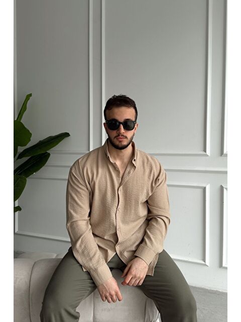 Livio Ferri Napas Erkek Oversize Keten Görünümlü Gömlek - S000530622-26429