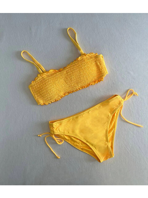 Hazelin Kadın Sarı Büzgülü Astarlı Bikini Takım HZL25S-LC3349 - S000394739-20072