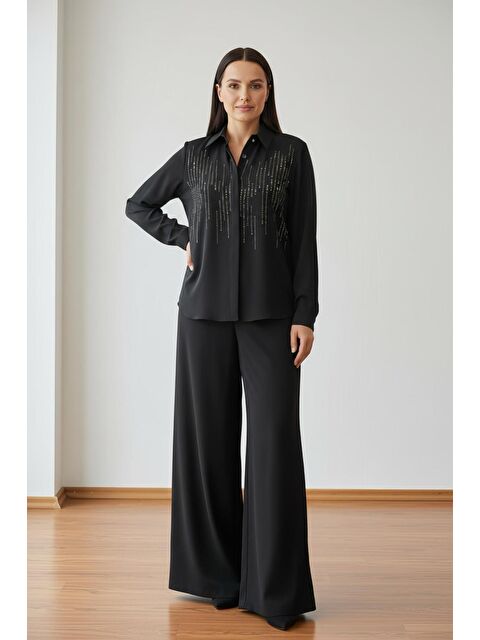 Pera Moda Önü Taşlı Arkası Uzun Basic İç Göstermeyen Küçük ve Büyük Beden Gömlek - S000523584-19351