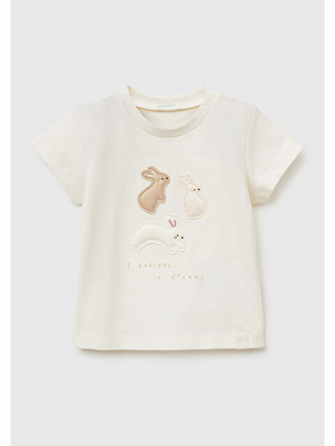 United Colors Of Benetton Bebek Omzu Gizli Çıtçıtlı Baskılı Nakışlı Bisiklet Yaka T-Shirt - S000517285-23173