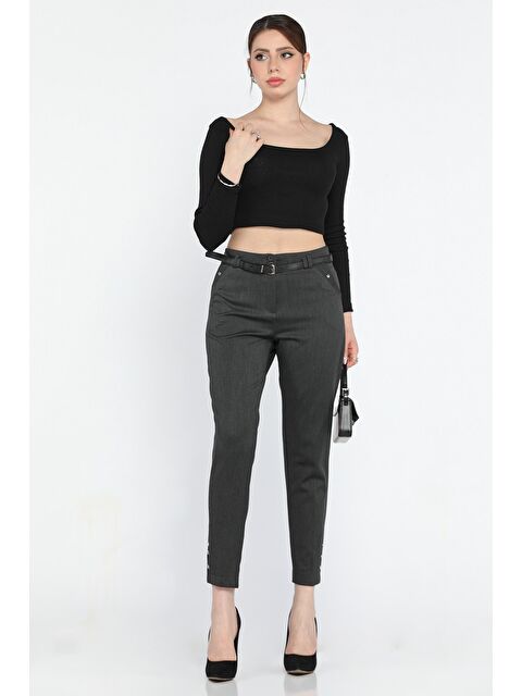 Gülseli Büyük Beden Taş Detaylı Kemerli Kadın Kumaş Pantolon - S000361098-29666