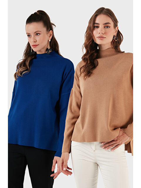 Lela Pamuklu Arkası Uzun Dik Yaka 2'li Paket Triko Kazak 4615002S2 - S000452489-37348