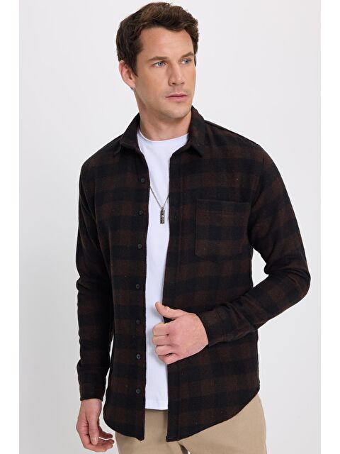 TUDORS Erkek Slim Fit Dar Kesim Uzun Kollu Cepli Kareli Dama Desenli Kışlık Oduncu Gömlek - S000487017-23173