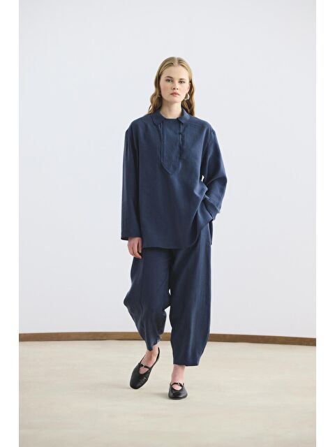 Kadriye Baştürk Yaka Detaylı Tunik Pantolon Takım Lacivert - S000510757-21164