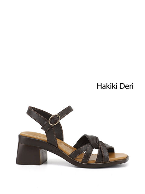 GÖNDERİ(R) Kadın TÜTÜN KAHVE Bilek Bağlı Kalın Topuklu Hakiki Deri Sandalet