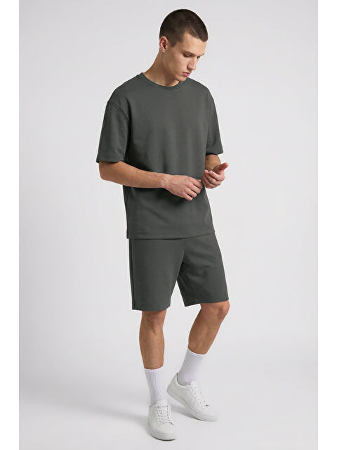 Tommylife Haki Oversize Fit Basic Erkek Şort Takım - 85292