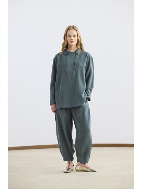 Kadriye Baştürk Yaka Detaylı Tunik Pantolon Takım Antrasit - S000510757-29666