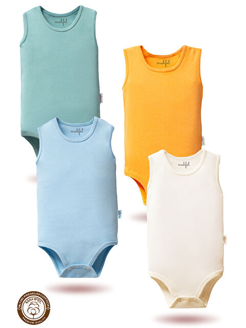 Mahfel %100 Pamuklu Atlet 4'lü Baskısız Çıtçıtlı Bebek Body Zıbın FSG - S000511474-20011