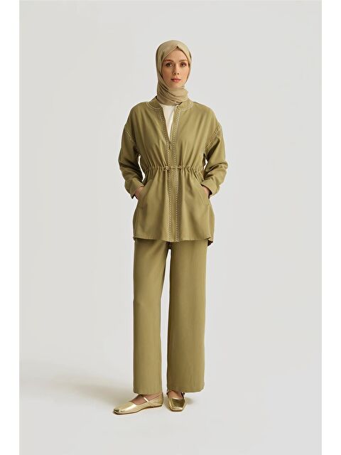 ARMİNE Beli Büzgülü Trok Detaylı Lyocell Ceket 25Yd4229-1 Haki - S000508532-18547
